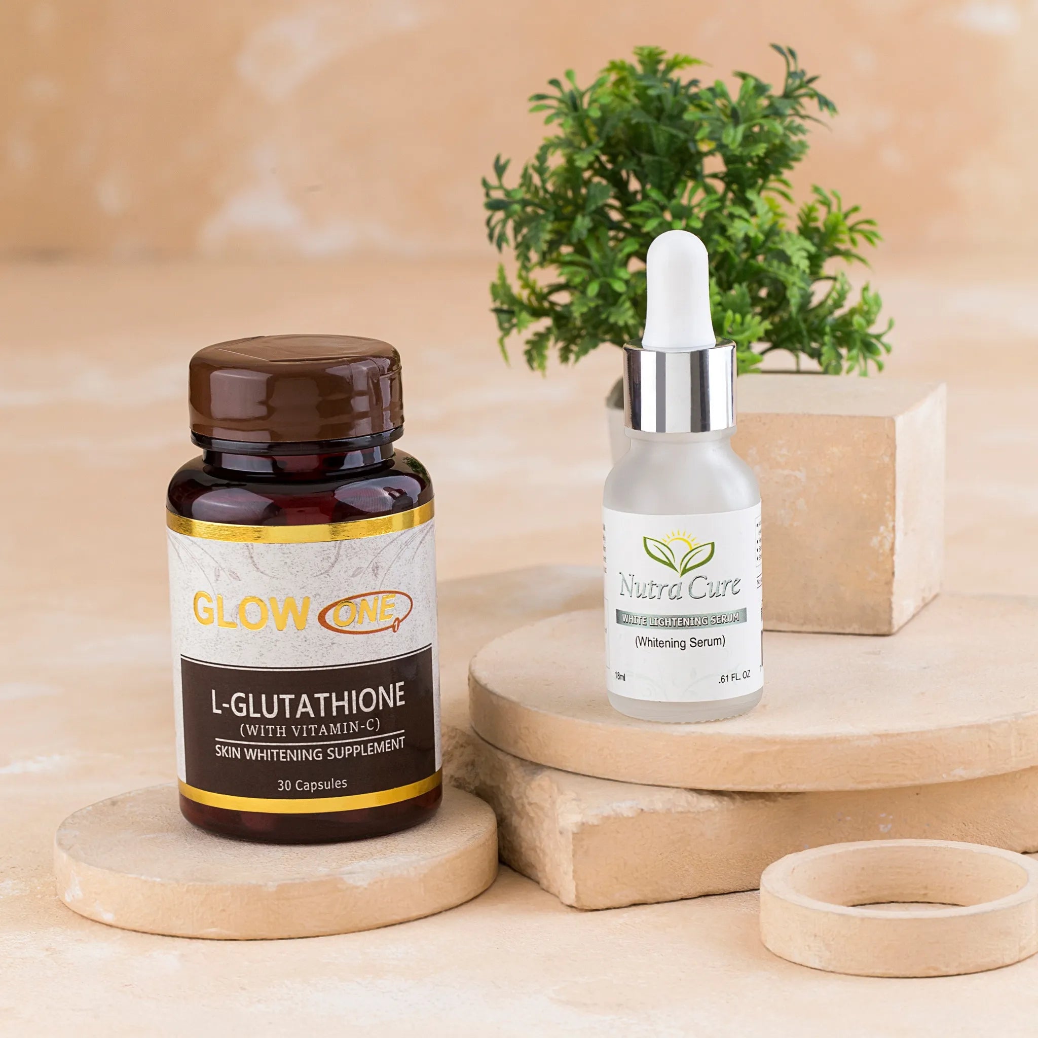 Nutra Cure Glutathione Skin Brightening Combo - GlowOne Capsules & Radiance Serum